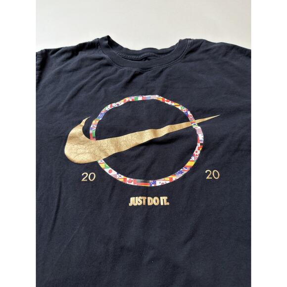 Nike Shirt Mens Large Black Gold Swoosh Just Do It 2020 World Flags Graphic Tee - Picture 1 of 5